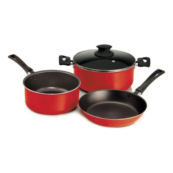 Set De Cocina Ollas + Sartén Antiadherente 4 Piezas Piamonte Color Rojo