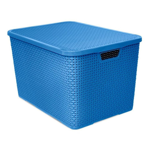 Caja organizadora de ratán apilable de 40 litros, color azul