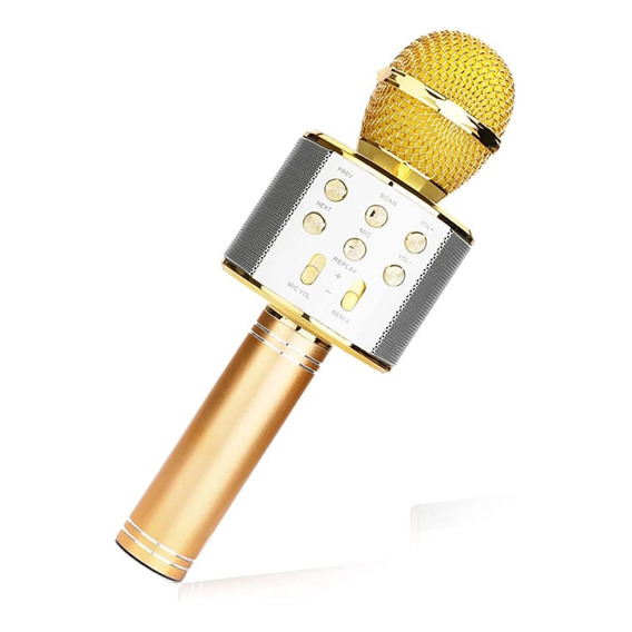 Micrófono Karaoke Bluetooth Usb Microsd Y Fm Color Dorado