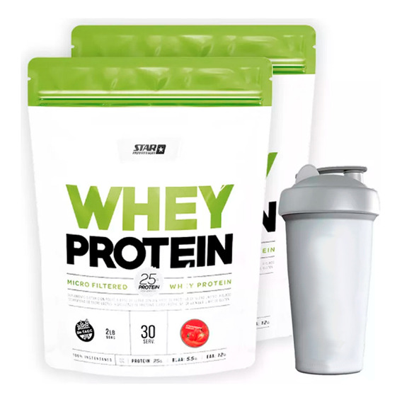 Star Nutrition Whey Protein Proteínas Sabor Frutilla 908g Pack X2 + Vaso 600 Ml