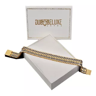 Pulsera Elegante Ron2 12mm Plata Baño Oro24k Duodeluxejoyas®