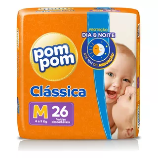 Fralda Descartável Infantil Pom Pom Clássica M Pacote 26 Unidades
