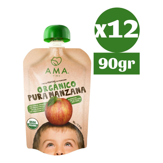 12x Ama Pure Fruta Manzana Orgánico Papilla Compota