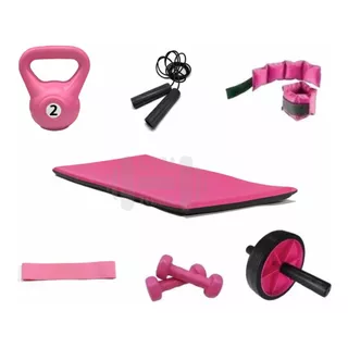 Kit Entrenamiento Rosa  Colcho Tobillera Pesa Rueda Gymtonic