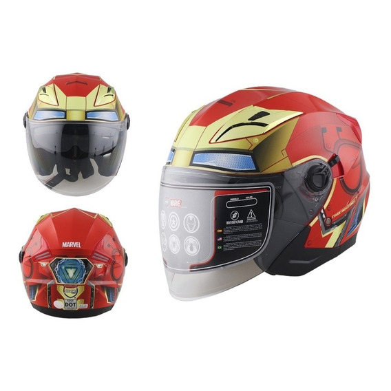 Casco Moto Edge Marvel Iron Man Rojo 3/4 Certificado Dot Color Rojo/Oro Tamaño del casco M (57-58 cm)