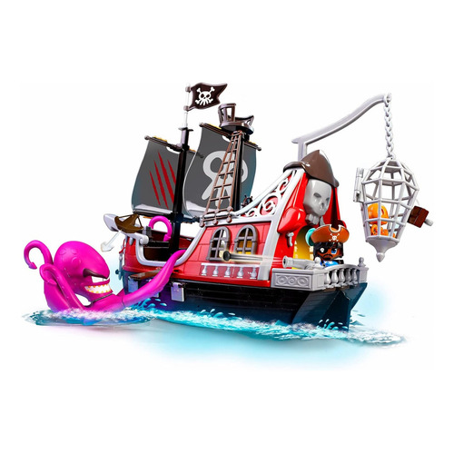 Barco Pirata Pinypon Action Playset Ataque Al Kraken Grande Color Rojo