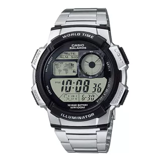 Relógio De Pulso Casio Youth Series Ae-1000 Com Corpo Prateado,  Digital, Para Masculino, Fundo  Preto, Com Correia De Aço Inoxidável Cor Prateado, Subdials De Cor Preto, Subesferas Cor Cinza, Ponteir