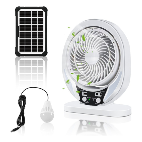 Ventilador De 8 Pulgadas Con Panel Solar Recargable Luce Led