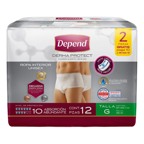 Ropa Interior Unisex Para Incontinencia Depend Grande 12 P