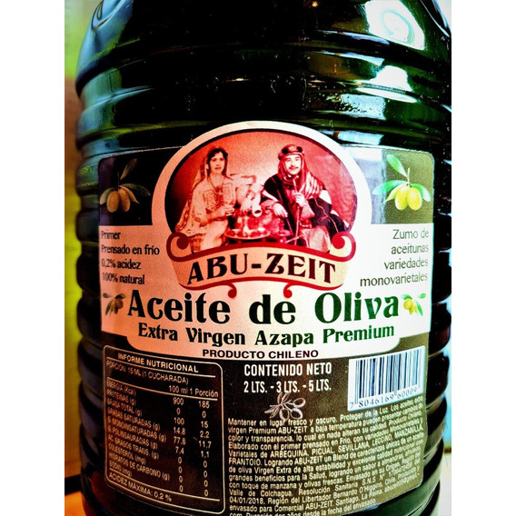 Aceite Oliva Abu-zeit Extra Virgen Valle Azapa Pet 3 Lts.