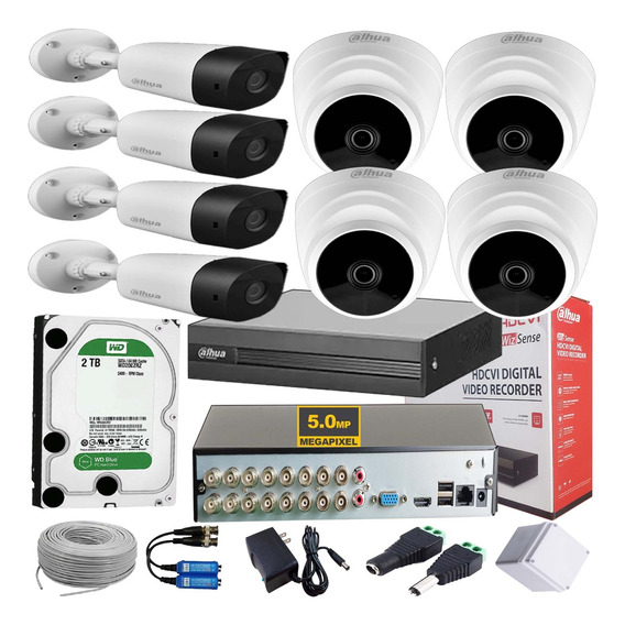 Kit Dahua 5mpx  Dvr 5 Mpx  16 Ch + 8 Cám 5 Mpx + Accesorios