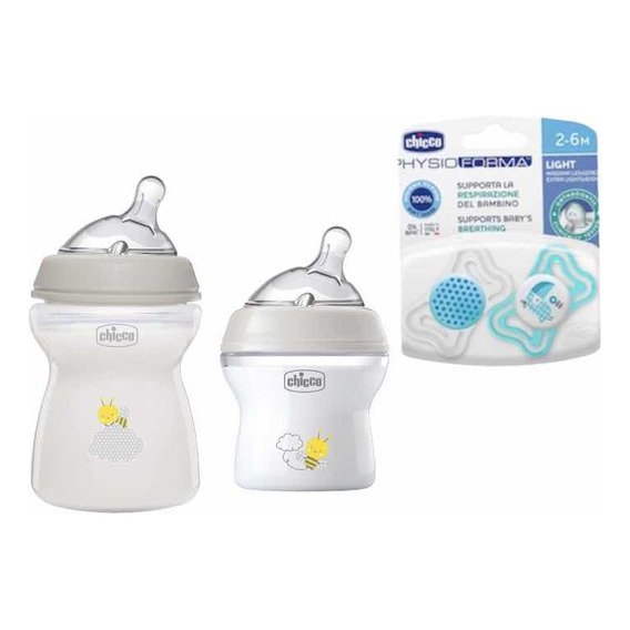 Chicco Combo 2 Mamaderas(150 Y 250 Ml)+chupetes 2-6m P.light