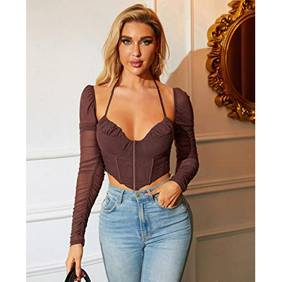 Blusa Corset Larga Mujer * Halter Encaje Cierre Zip - Moda