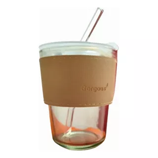 Vaso Con Popote De Cristal Proteccion Al Calor Sellable