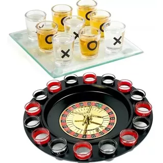 Kit 2 Jogos Roleta + Jogo Velha Bebida Tequila Drink Shot 