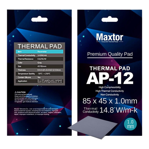 Pad Térmico Maxtor Ap-12 85x45x 1.0mm Conductividad Térmica 14.8w/mk PC PS4 PS3 Xbox Placa de Video Notebooks