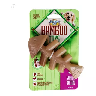 Mordedor Osso Resistente Maciço Bamboo Peixe Aroma Bacon Cor Marrom