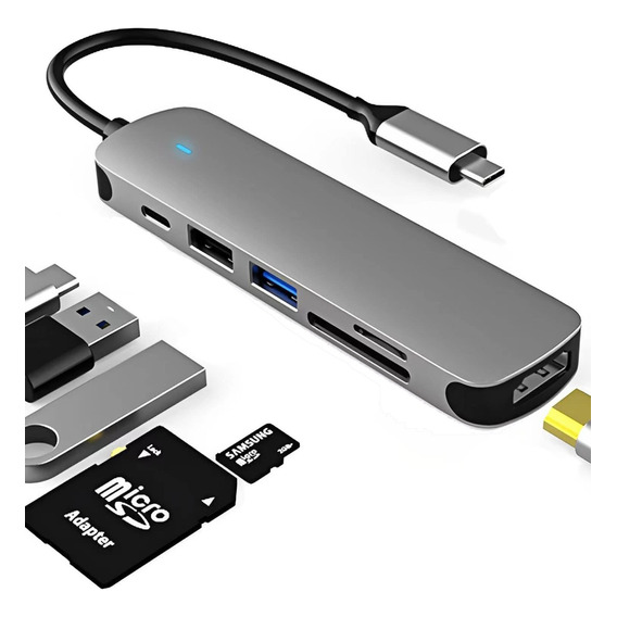 Hub Adaptador Usb3.0 Tipo C 6 En 1 Hdmi Para Macbook Windows