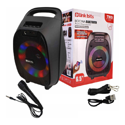 Bocina Portatil Conexion Bluetooth Karaoke Microfono 6.5puLG Color Negro