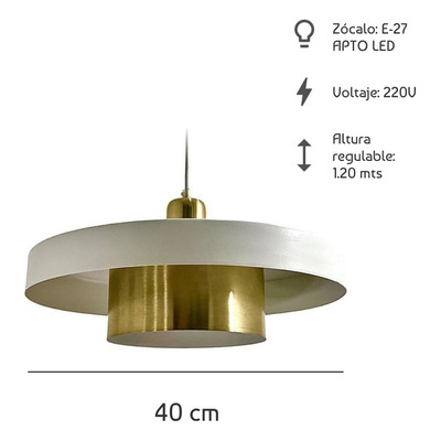 Colgante Ema 40cm Apto Led Deco Moderno Blanco Dorado Lmp