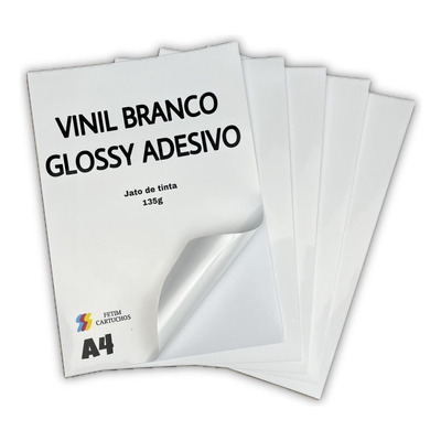 Adesivo Vinil Branco Brilhante Jato De Tinta A4 (30 Folhas)