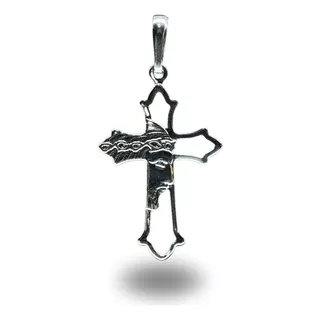 Pingente Prata 925 Italiana Crucifixo Cruz + Jesus Cristo Cor Prata 925 Legítima