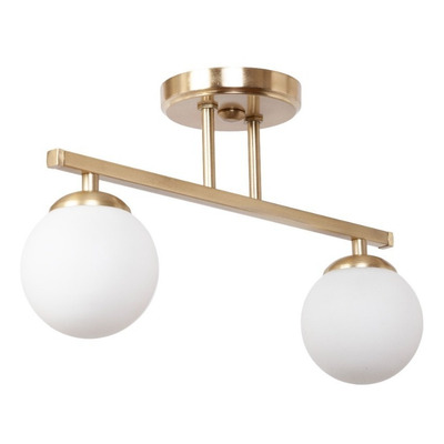 Plafon 2 Luces Barral Elyn Dorado Globo Opal Apto G9 Deco