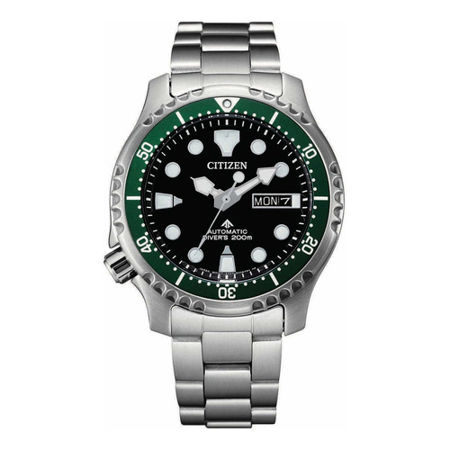 Reloj marítimo Citizen Promaster NY0084-89e, correa automática, color plateado y bisel, color verde, color de fondo negro