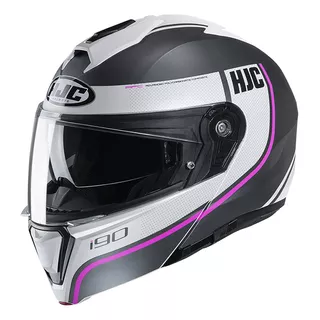 Capacete Hjc I90 Davan Preto Branco E Rosa