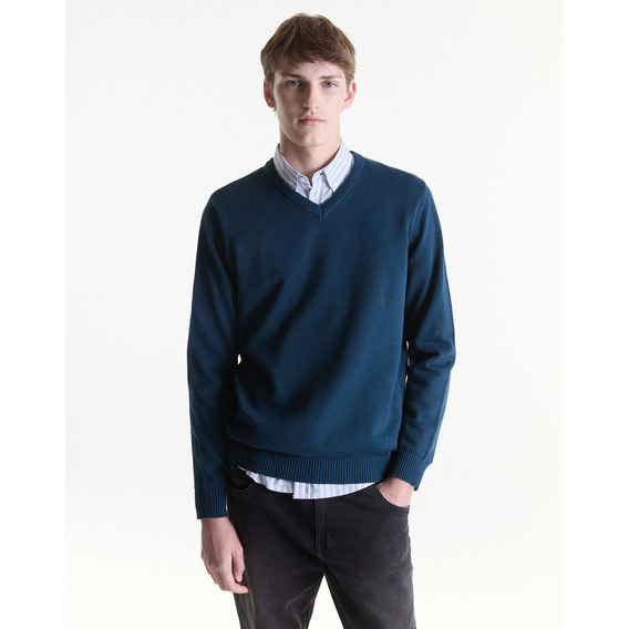 Sweater Cuello V Equus Orleans Azul Azulino Otoño Invierno