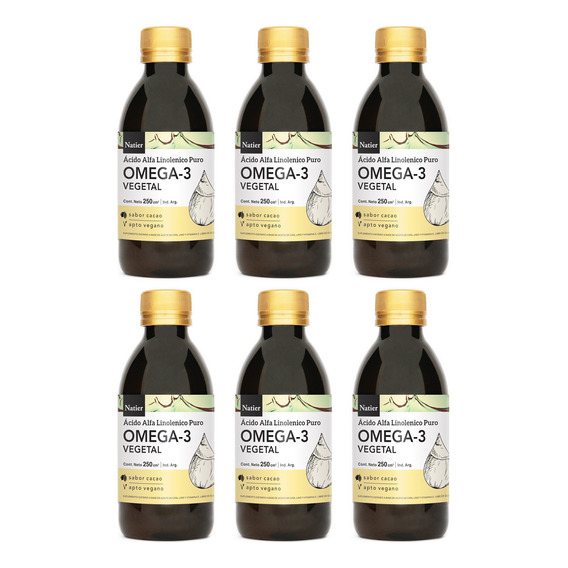 Natier Kit X6 Suplemento Omega 3 Vegano Sabor Cacao 250ml 3c