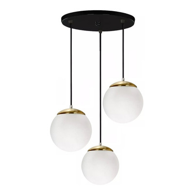 Colgante 3 Luces Globo 15cm Dorado Vidrio Opal Base 60x10cm