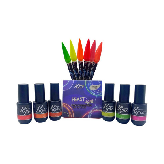 Gama Gel De 1 Paso Semipermanente 6 Piezas Kyra. Gama Color Feast Of Light Neon