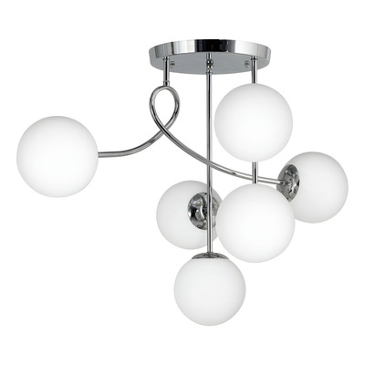 Plafon Luna Rulo 6 Luces Cromo Opal Apto Led E27 Plug Cromo/opal