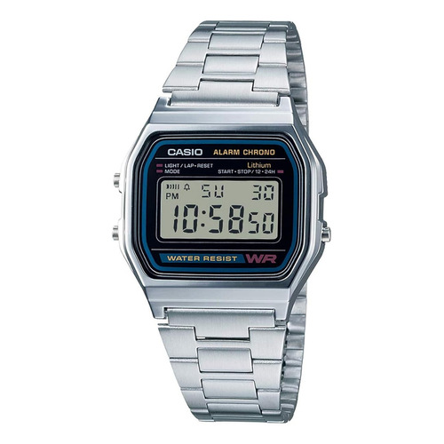 Reloj Casio A158wa-1jf Mens Standard Digital A158wa-1jf Color de la correa Plata Color del bisel Acero inoxidable Color del fondo Gris