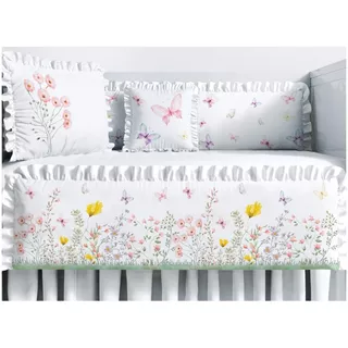 Kit Berço Floral Borboletinha Menina Babado Enxoval Algodão