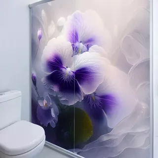 Adesivo Box Banheiro 3d Floral Violetas 2 Folhas De 70x200cm