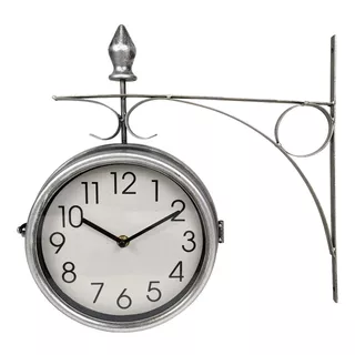 Reloj Metálico De Pared, Doble Cara, Con Ménsula. Vintage