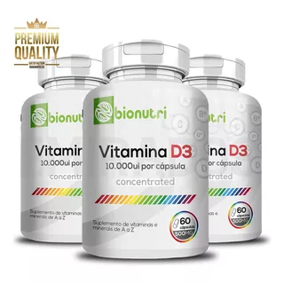 3x Vitamina D3 10000 Ui 60 Cápsulas Bionutri Sabor Sem Sabor