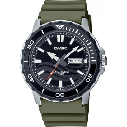 Reloj de pulsera Casio Reloj MTD-125-3A de cuerpo color acero, para hombre, con correa de resina color verde y hebilla simple