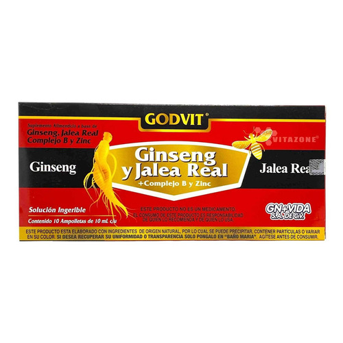 Ginseng Royal Jelly 10 Ampolletas De 10 Ml Godvit Jalea Real