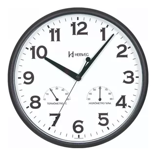 Reloj De Pared Negro Herweg De 26 Cm Con Termómetro Higrómetro Decorativo Para Sala De Estar, Cocina, Dormitorio, Balcón, Hogar, Tic-tac 660072