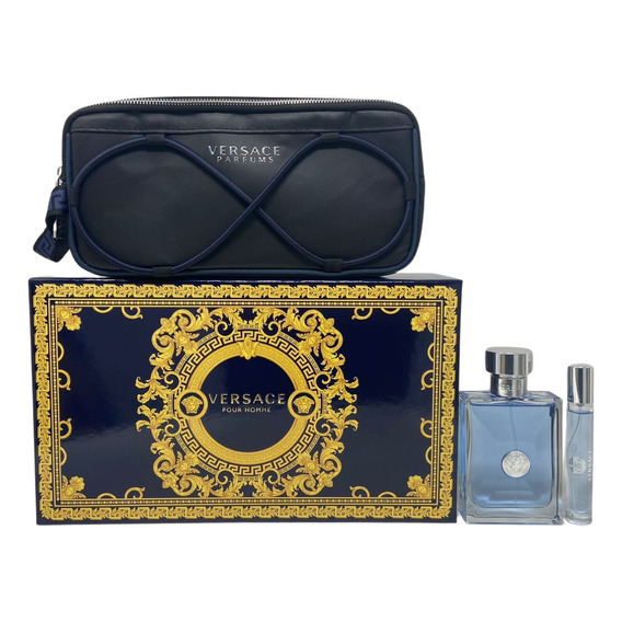 Versace Pour Homme Set De 3 Pz Con Mini Y Bolso Para Hombre