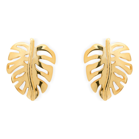 Aretes Monstera Tumbiko Joyeria Artesanal Baño Oro 14k