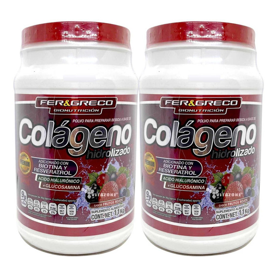 Colágeno Hidrolizado Glucosamina Biotina Frutos Rojos 2 Pzs