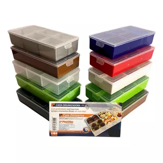Caixa Organizadora Pequena 5 Divisórias/ Colorida Kit 4 Unid