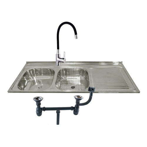 Lavaplatos Doble Sobreponer 120x50 Inox Der+monom+accesorios Color Negro