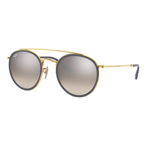 Anteojos de sol Ray-Ban Round Double Bridge Standard con marco de metal color polished gold, lente silver de cristal degradada/flash, varilla polished gold de metal - RB3647N