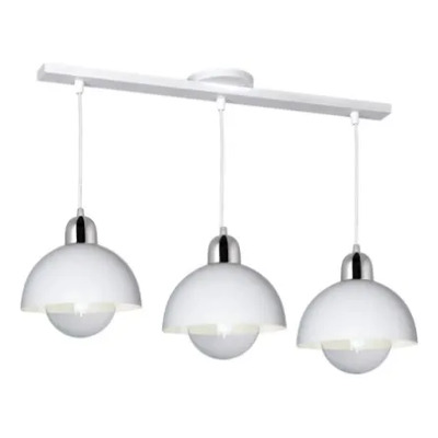 Lampara Colgante 3 Luces Deco Moderno Apto Led E27 Geo Blanco Con Cromo