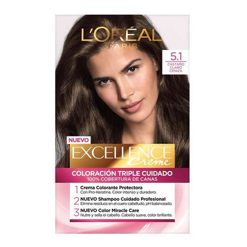 Kit Tinta L'Oréal Paris  Excellence Tintura L'Oréal Excellence Creme tono 5.1 castaño claro ceniza para cabello